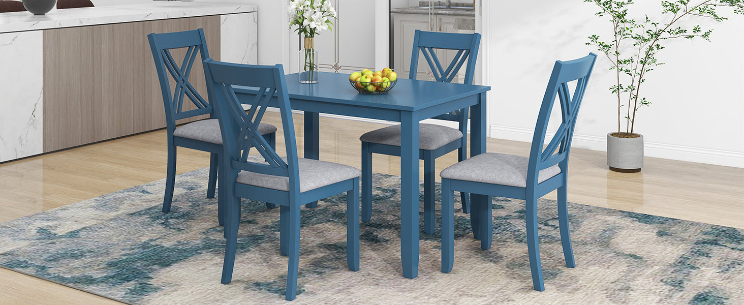 5-Piece Rustic Minimalist Wood  Dining Table Set - Blue