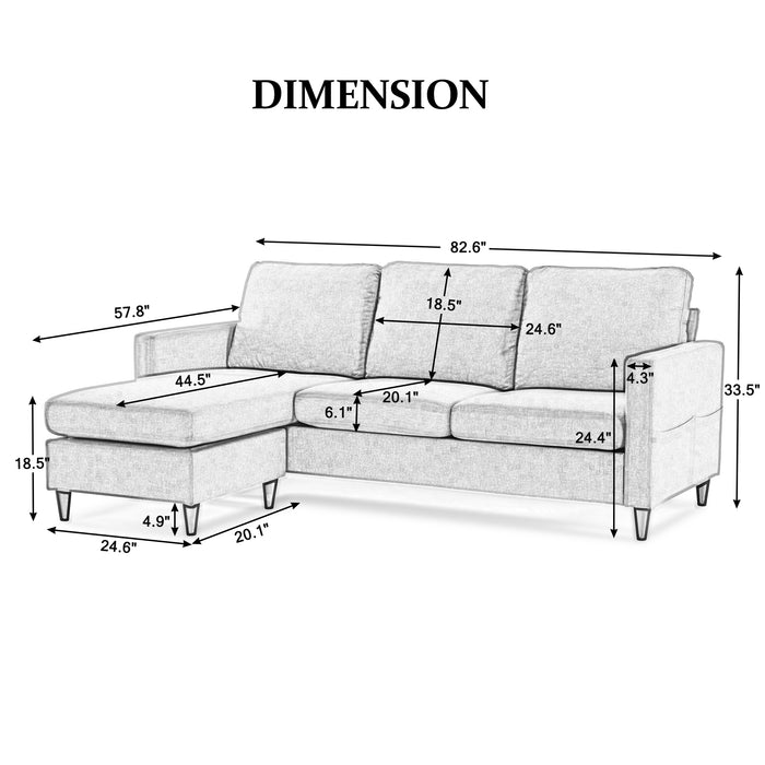 Reversible Sectional  with Side Pocket - Gray