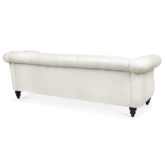 Rolled Arm Chesterfield 3 Seater Sofa - White