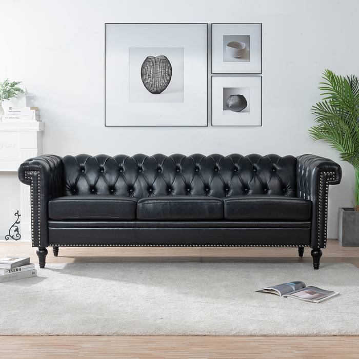 Traditional  Square Arm Chesterfield 3 seater Sofa - Black