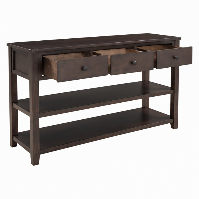 Retro Design Console Table with Two Open Shelves - Espresso