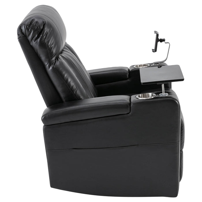 Premium Power Recliner with Storage Arms, Cupholders, Swivel Tray Table and Cell Phone Stand - Black