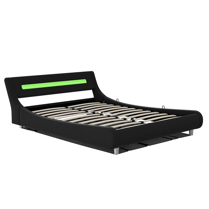 Full Size Low Profile Upholstered Platform Bed with LED headboard. - Black