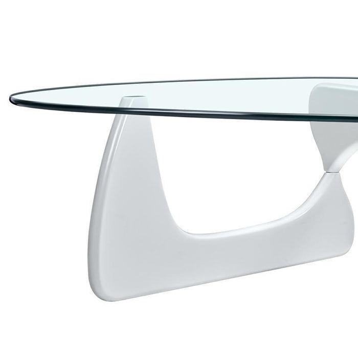 Modern Triangle coffee table with Clear Glass Top for Living Room - White