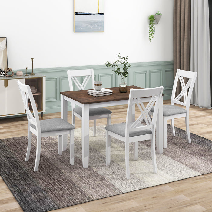 5-Piece Rustic Minimalist Wood  Dining Table Set - White