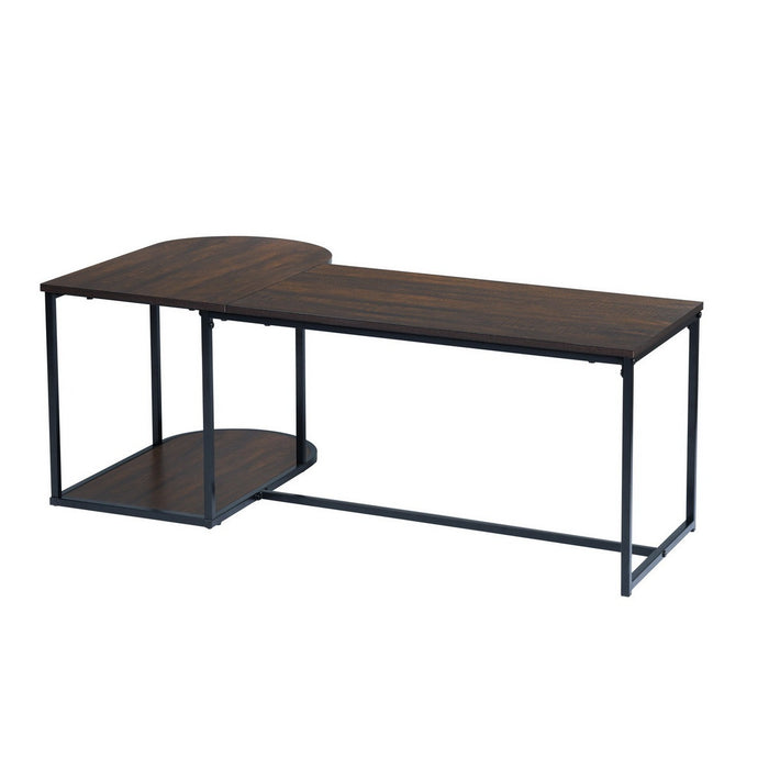 Modern Industrial Style Rectangular Wood Grain Top Coffee Table with Metal Frame - Walnut & Black