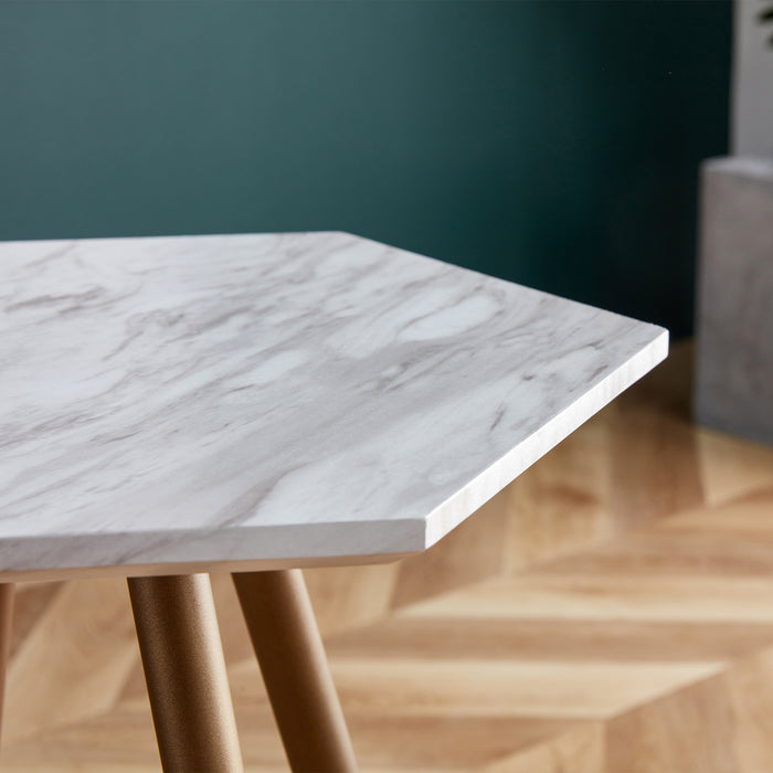 Modern Minimalism White Faux Marble End Table( MDF Tabletop + Metal Legs )