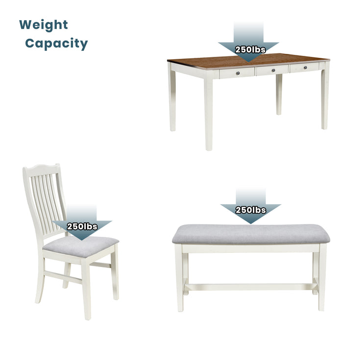 6-Piece Mid-Century Wood Dining Table Set- Butter Milk