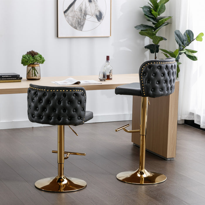 Modern PU Upholstered Bar Stools with Whole Back Tufted - Dark Grey