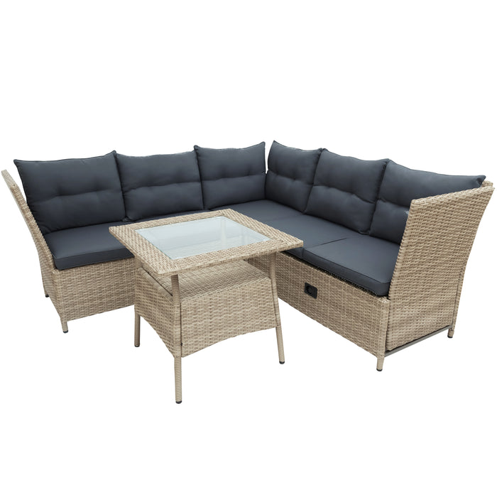 Outdoor Patio 4-Piece All Weather PE Wicker Rattan Sofa Set with Adjustable Backs for Backyard, Poolside, Gray