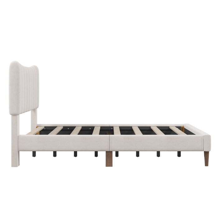 Upholstered Platform Bed Frame , Full (Cream)