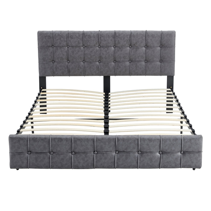 Queen Size Modern Upholstered Platform Bed with Adjustable Headboard, and Heavy Duty Bed Frame - Grey