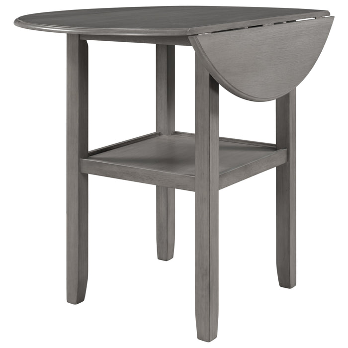 Farmhouse Round Counter Height Kitchen Dining Table with Drop Leaf  - Gray