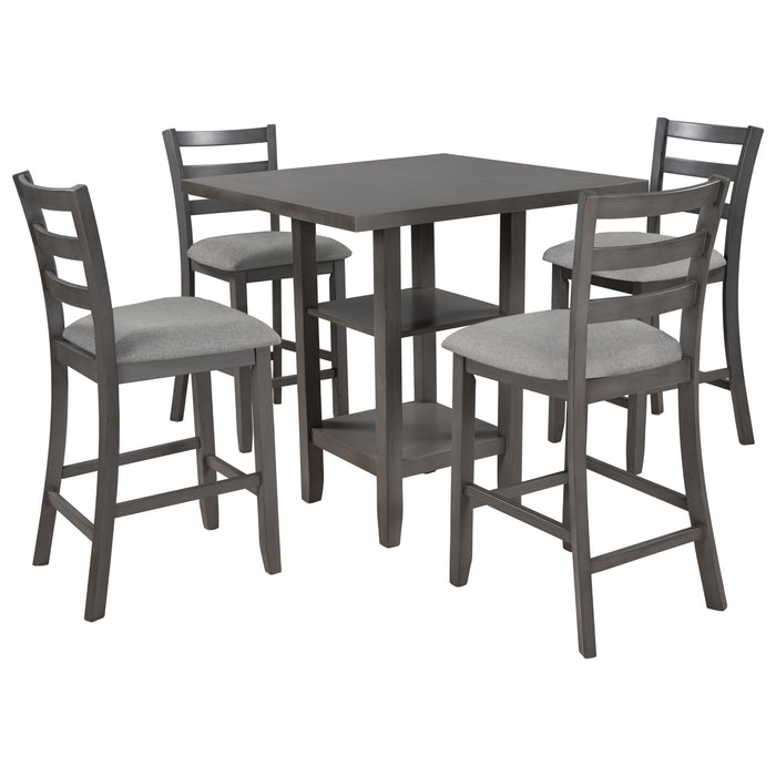 5-Piece Wooden Counter Height Dining Set - Gray