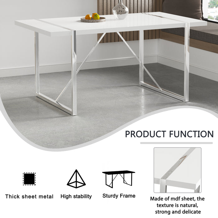 Rustic Industrial Rectangular MDF Wood White Dining Table