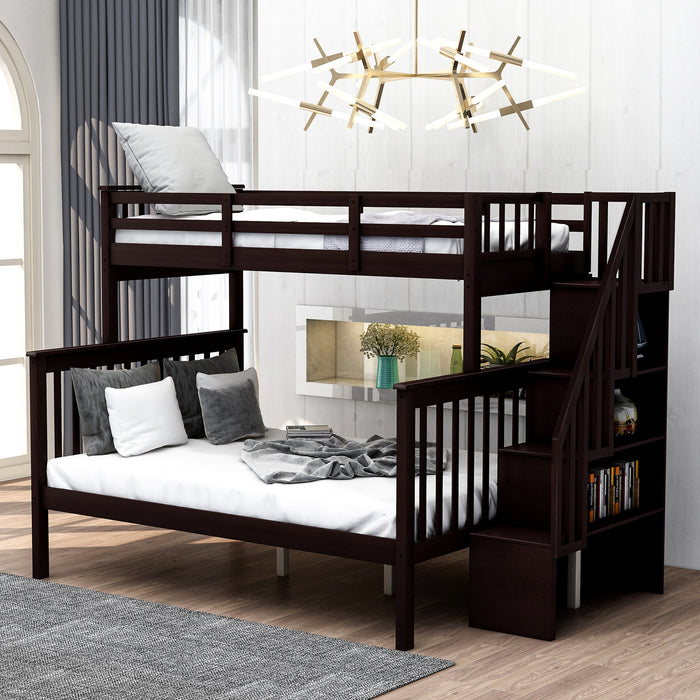 Stairway Twin-Over-Full Bunk Bed with Storage and Guard Rail - Espresso