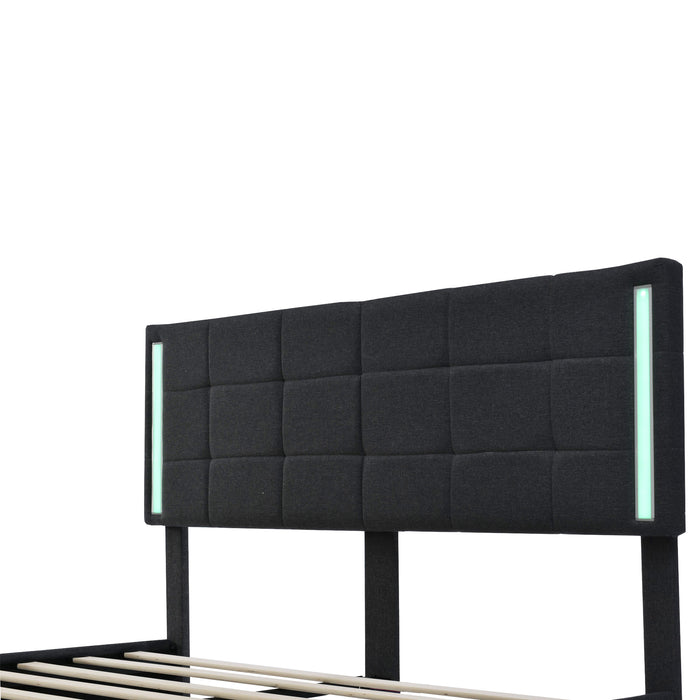 Queen Upholstered  storage Platform Bed with LED Lights and USB Charging - Dark Gray