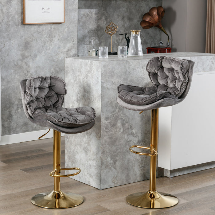 Velvet Swivel Bar Stools, Gray (Set of 2)