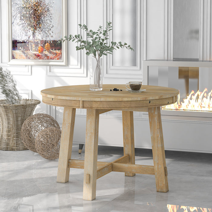 Farmhouse Round Extendable Dining Table with 16" Leaf (Natural Wood Wash)