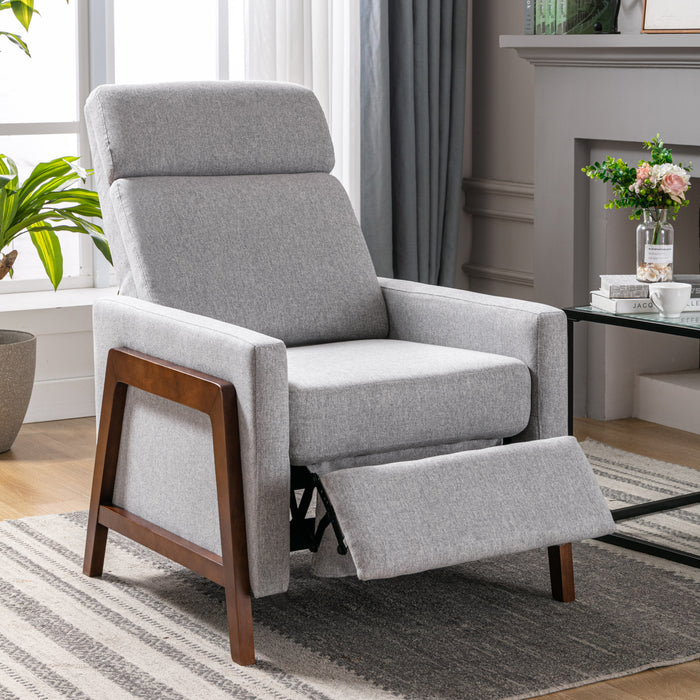 Wood Framed Upholstered Recliner Chair - Gray