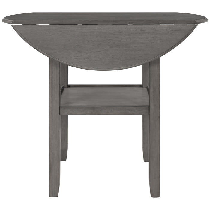 Farmhouse Round Counter Height Kitchen Dining Table with Drop Leaf  - Gray