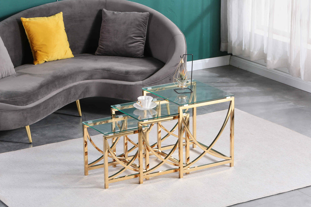 Modern Minimalist Side Table for Living Room (Curve) 3 pc - Golden