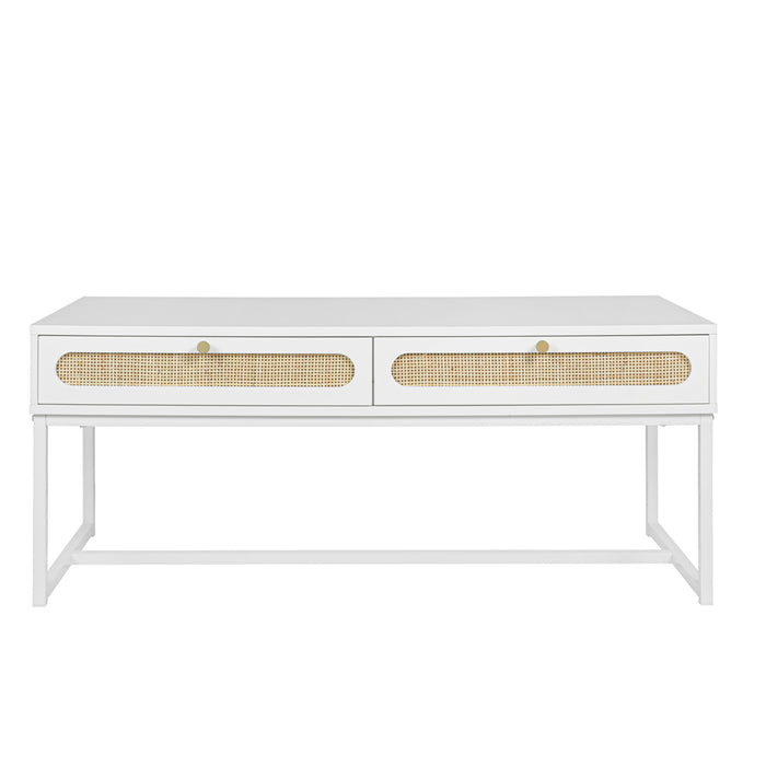 2 Rattan Drawer Coffee Table - White