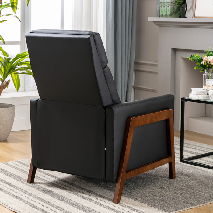 Wood Framed PU Leather Recliner Chair-Black