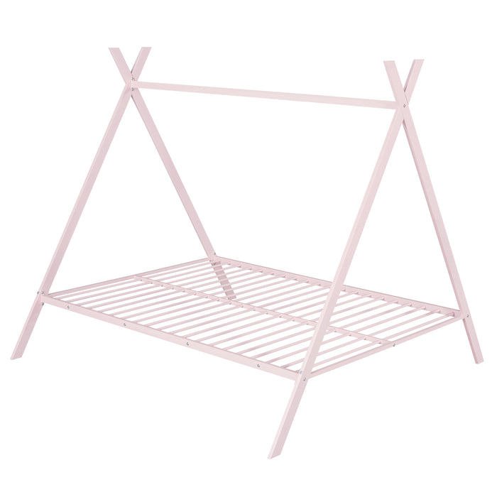 Tent Bed Frame Full Size, Metal Floor, No Box Spring Needed Pink