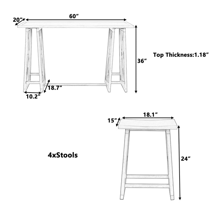 5-Piece Rustic Counter Height Dining Set - Walnut+Blue