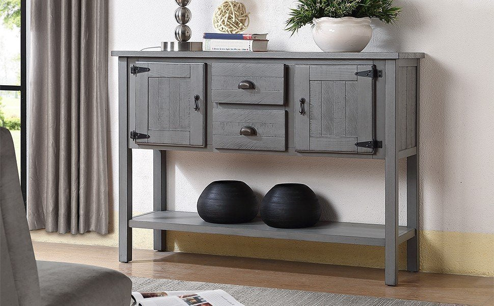 Solid Wood Console Table, Retro Style - Antique Gray