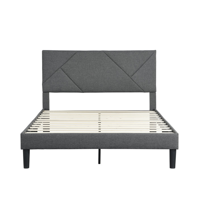 Queen Size Upholstered Platform Bed Frame with Headboard, Gray