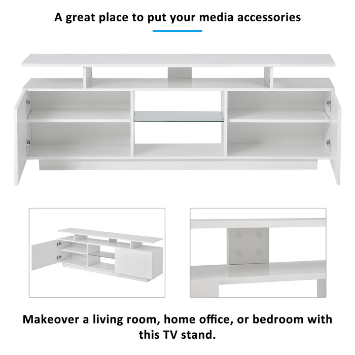 Modern TV Stand for TVs up to 65inches with LED lights, 16 Colors - White