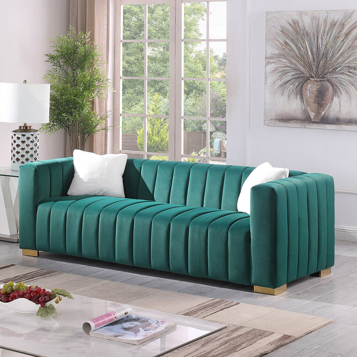 Modern Channel Chesterfield Sofa - Dark Green