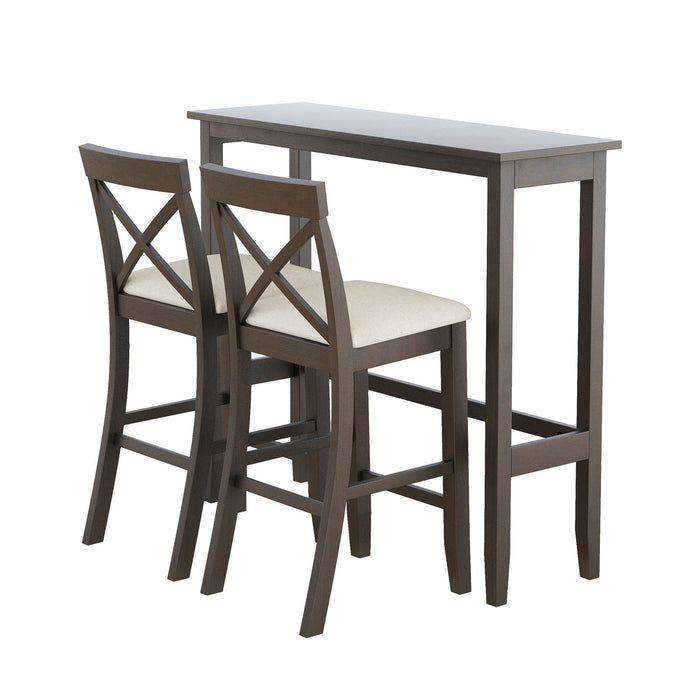 3-Piece Farmhouse Bar Height Dining Set - Dark Walnut