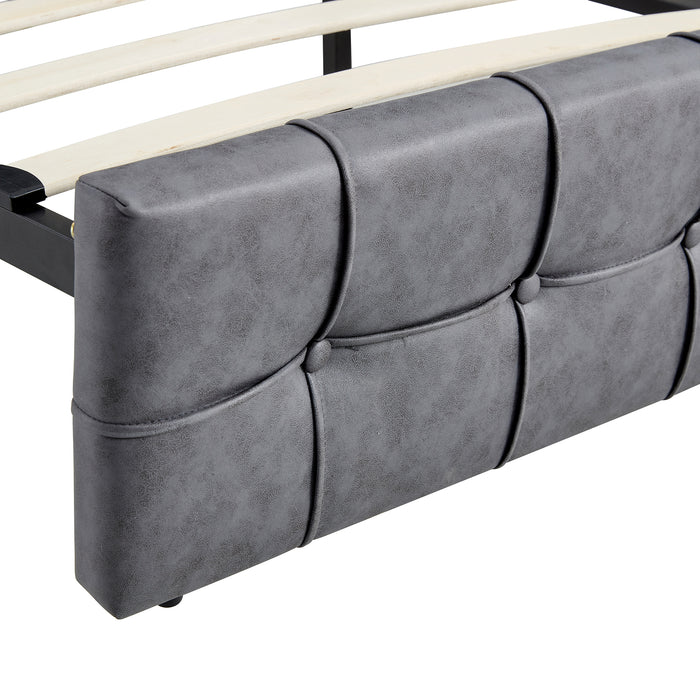 Queen Size Modern Upholstered Platform Bed with Adjustable Headboard, and Heavy Duty Bed Frame - Grey