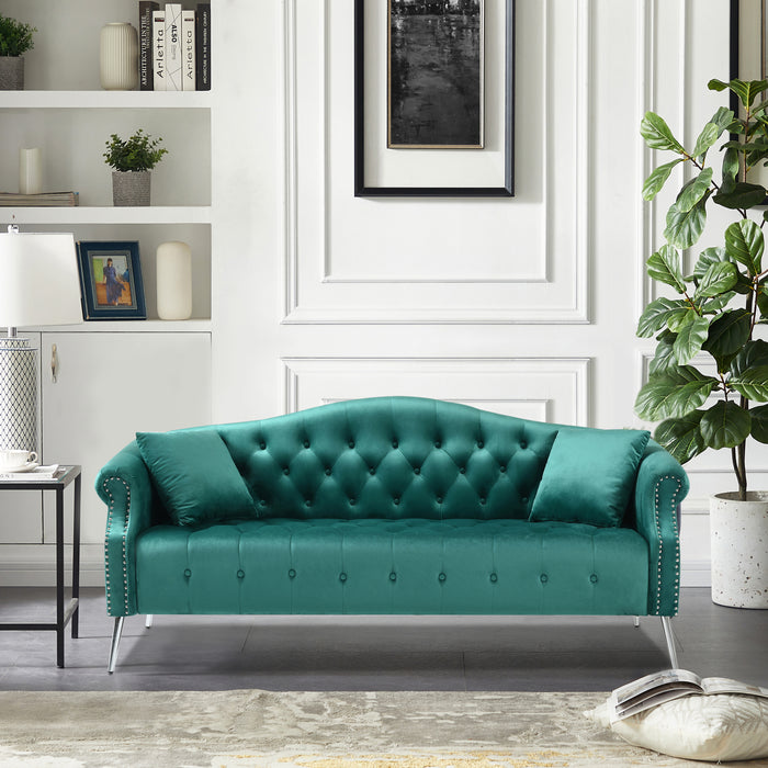 Classic Chesterfield Velvet Sofa - Green