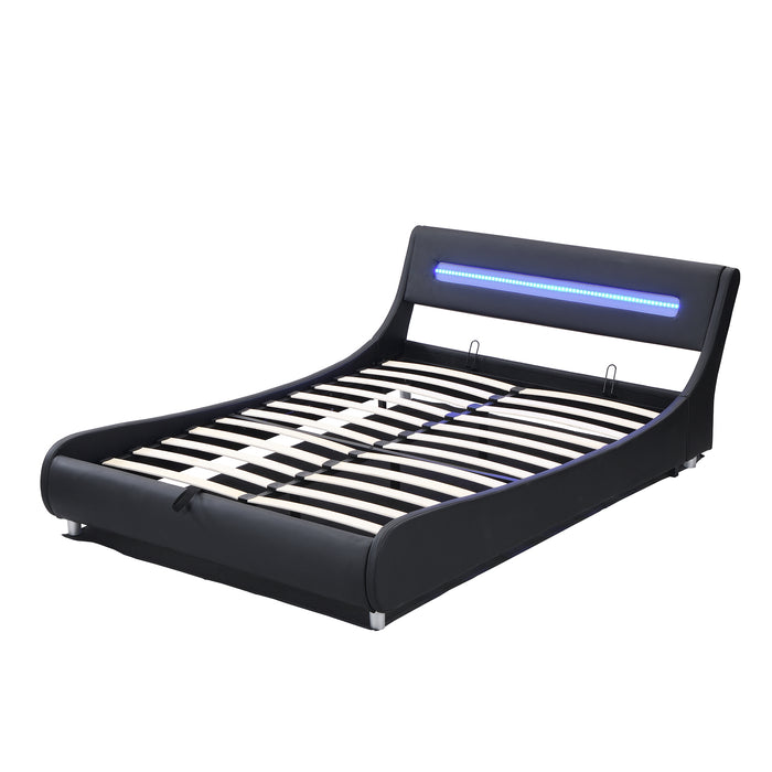 Full Size Low Profile Upholstered Platform Bed with LED headboard - Black