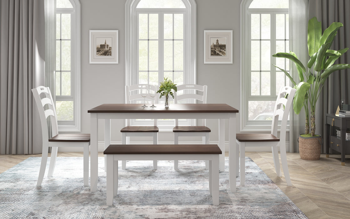 6-Piece Dining Table Set with Bench - Ivory and Cherry