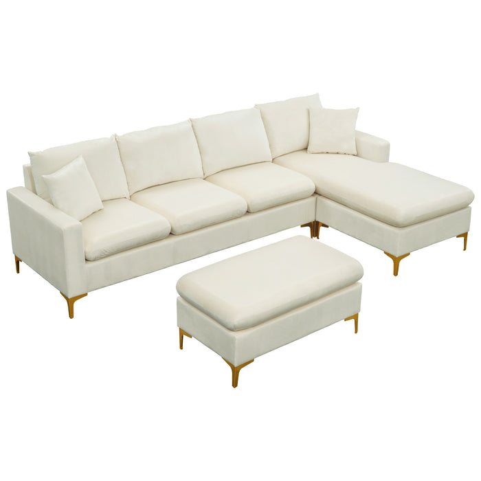 L-Shape Sectional Sofa with Ottoman -Cream