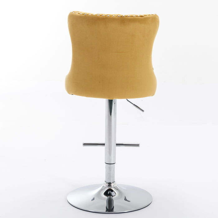 Swivel Velvet Barstool, Gold (Set of 2）