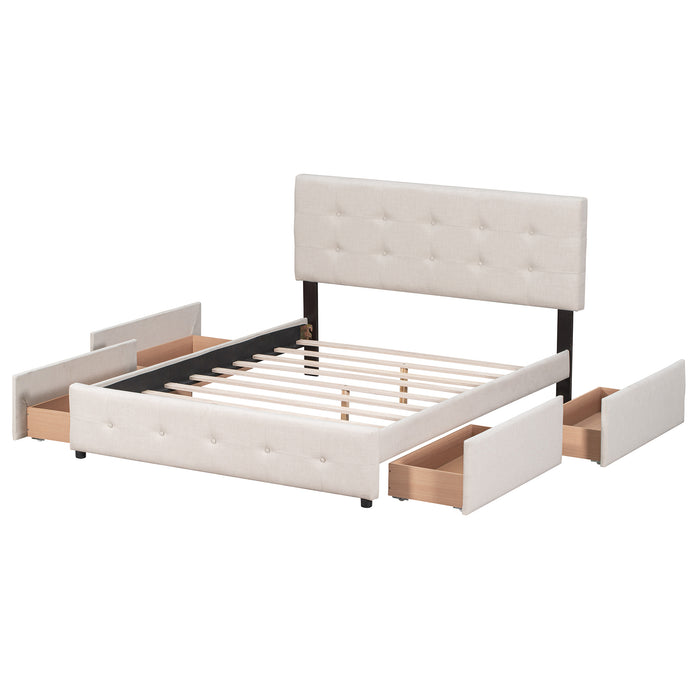 Upholstered Platform Storage Bed, Queen Size (Beige)