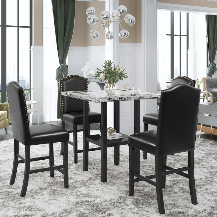 5-Piece Dining Set with Matching Chairs - Black Chairs + Gray Table