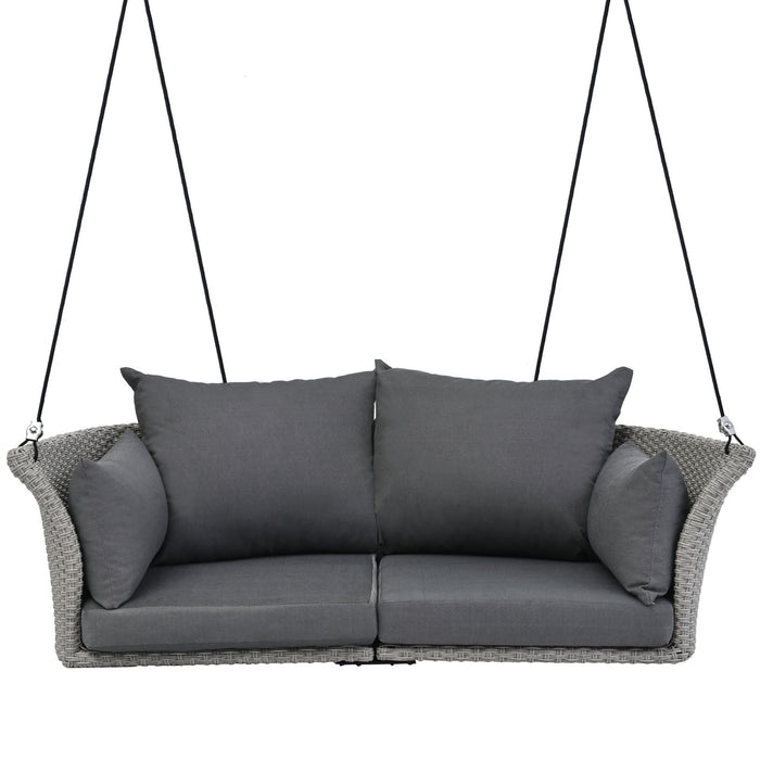 Porch Swing With Ropes - Gray Wicker And Cushion