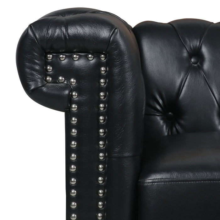 Traditional  Square Arm Chesterfield 3 seater Sofa - Black