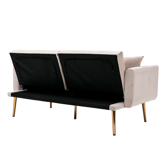 Velvet loveseat with rose gold metal feet