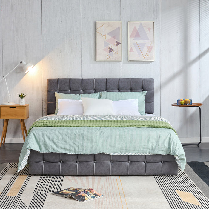 Queen Size Modern Upholstered Platform Bed with Adjustable Headboard, and Heavy Duty Bed Frame - Grey