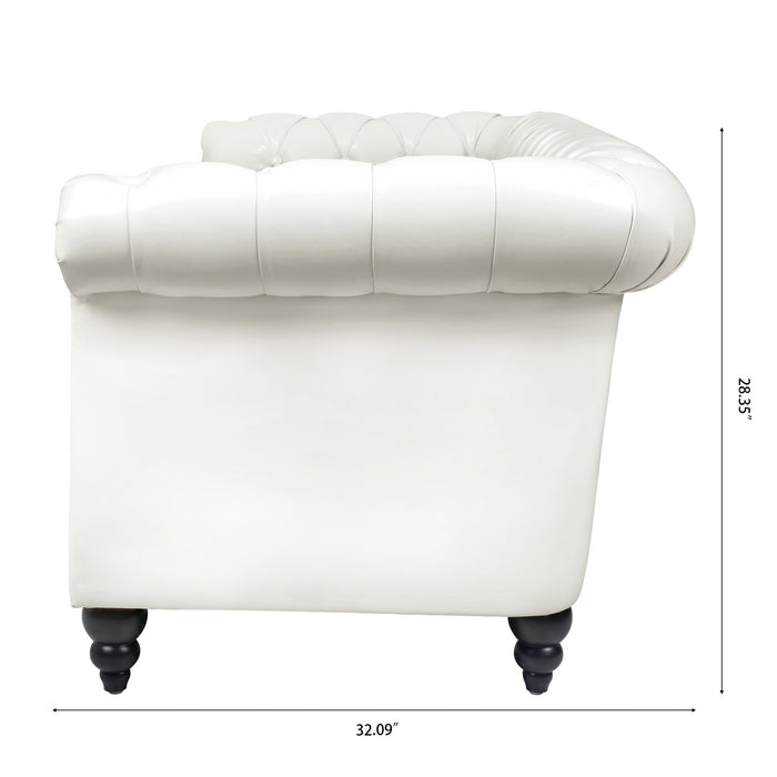 Rolled Arm Chesterfield 3 Seater Sofa - White