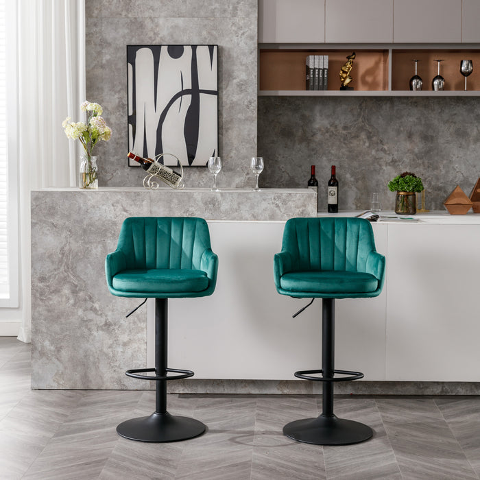 Adjustable Velvet Barstools with Back and Footrest - Green