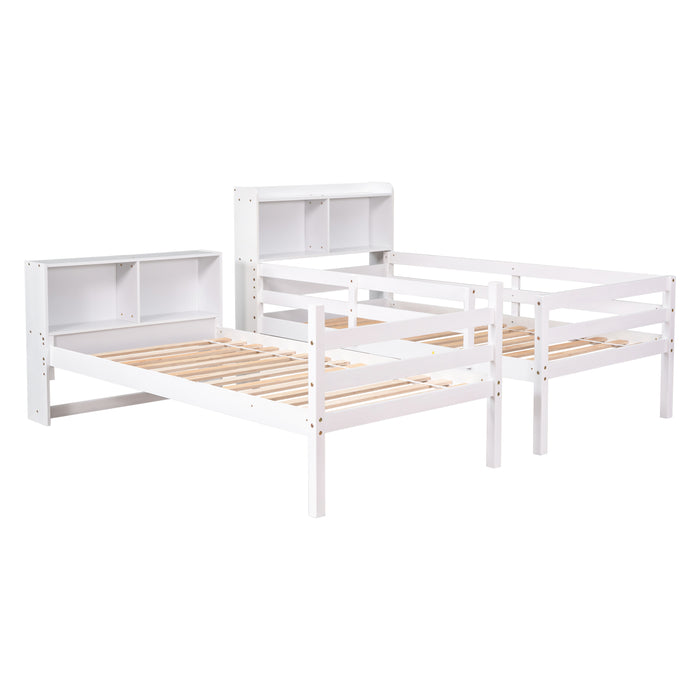 Twin Over Twin Bunk Beds with Bookcase Headboard - White